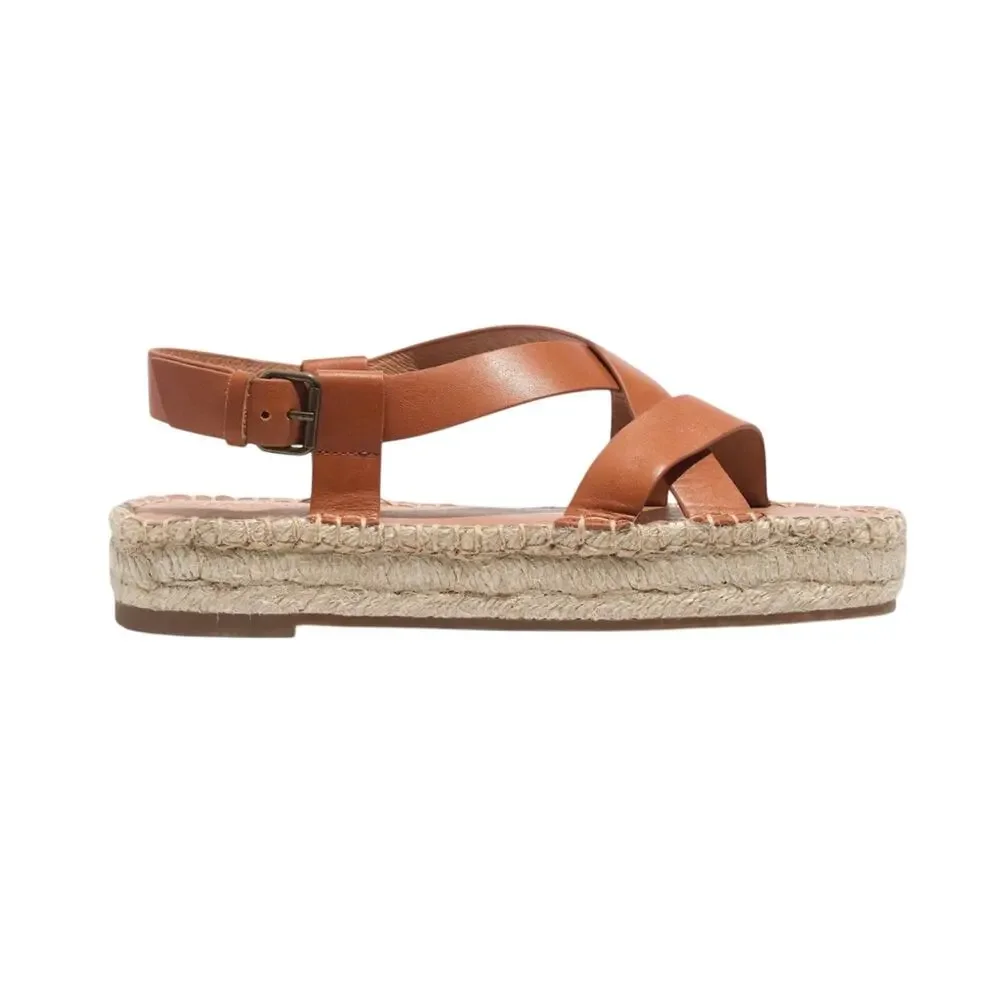 Madewell the Malia Espadrille Sandals US 9.5 Caramel Strappy Leather Platform